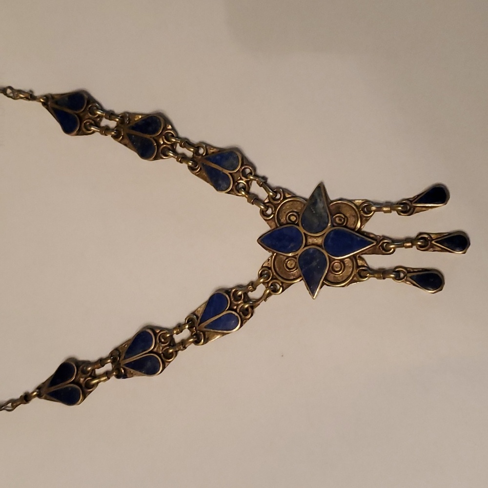 Lapis Inlay Vintage Silver Necklace